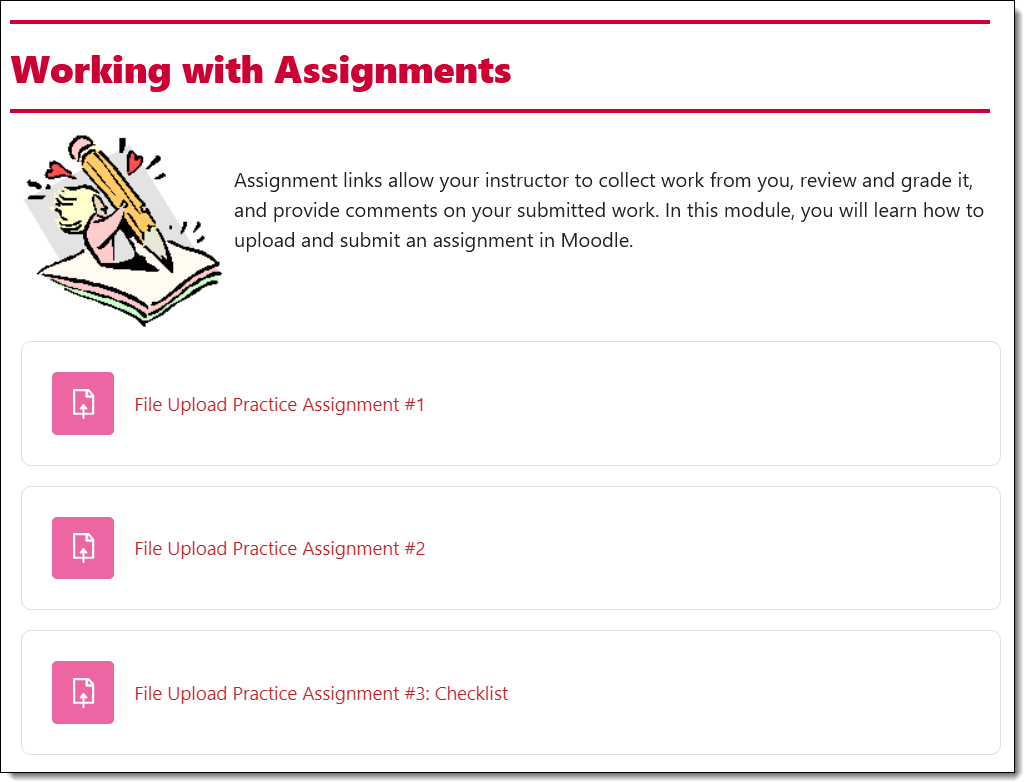Screenshot of Assignments Section in Test Drive Course