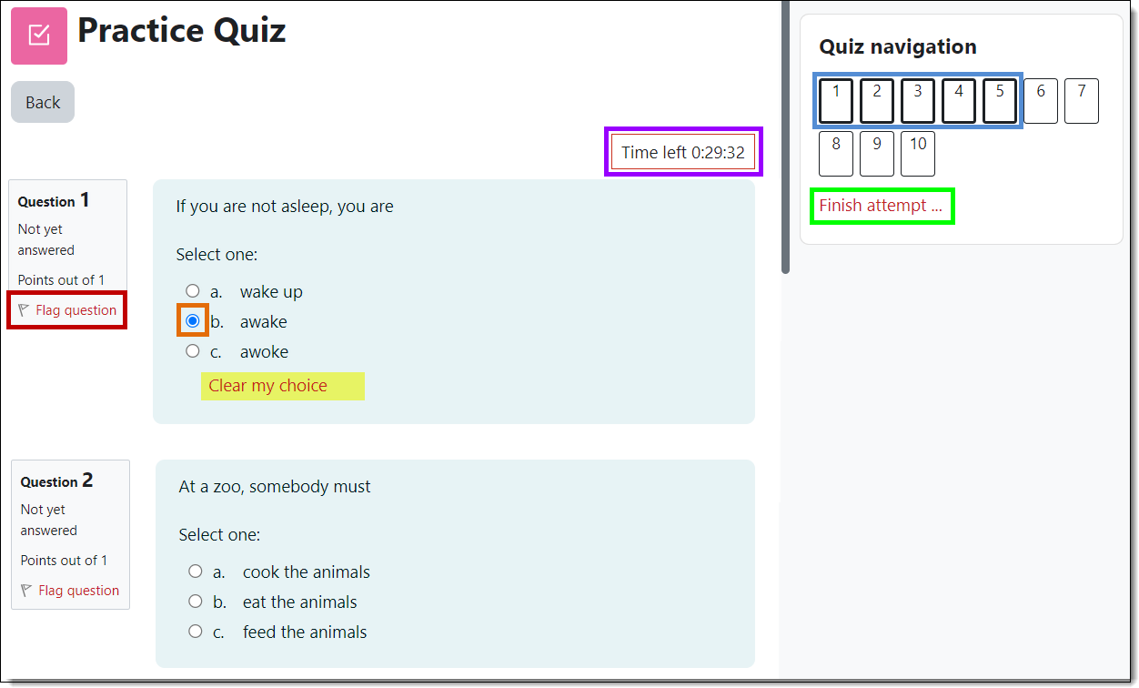 Screenshot of quiz attempt